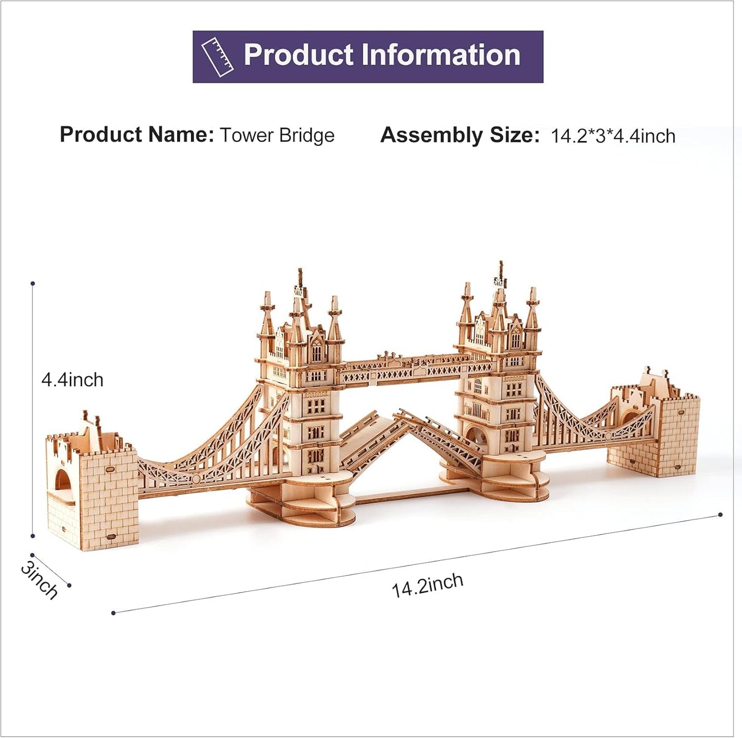 ROBOTIME 3D Wooden Puzzle London Tower Bridge Model Kit For Adults Xmas Gifts TG412