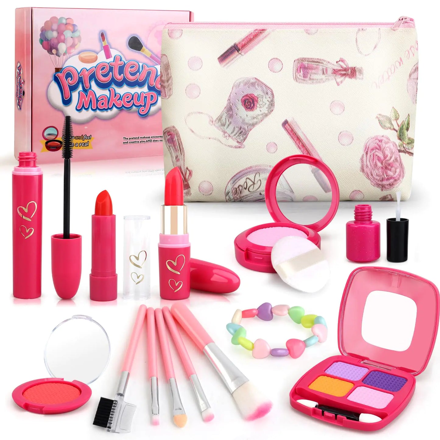 Woumserta Girl Gifts Basic Pretend Makeup for Little Girls Play Makeup for Kids 3-5 Fake Makeup Set Toys for 3 4 5 6 7 Year Old Girls Toddler Makeup Kit with Fake Make up Toys Birthday Gifts
