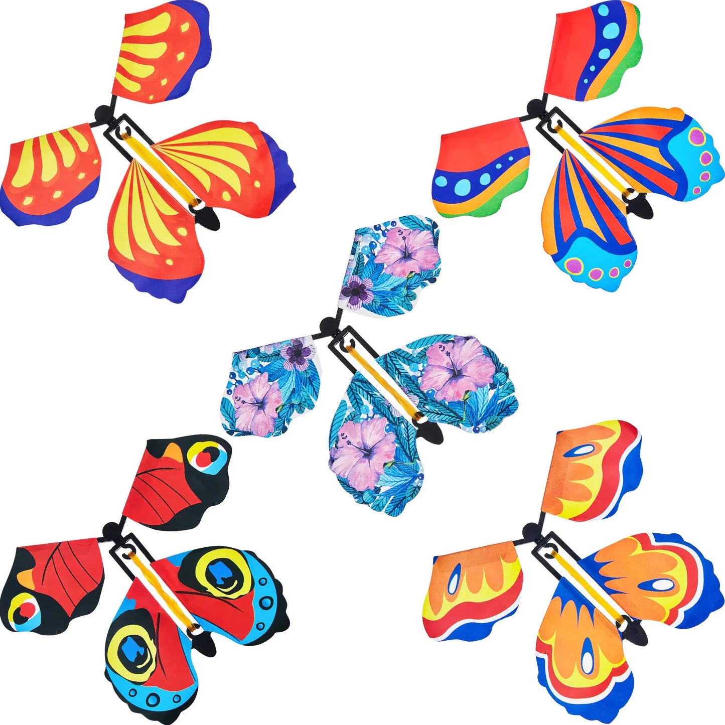 Sumind 5 Pcs Butterfly Wind up Magic Flying Butterfly Cards Surprise Insert Fly Toys Rubber Band Butterflies Toys for Explosion Box Colorful Bookmark Gifts