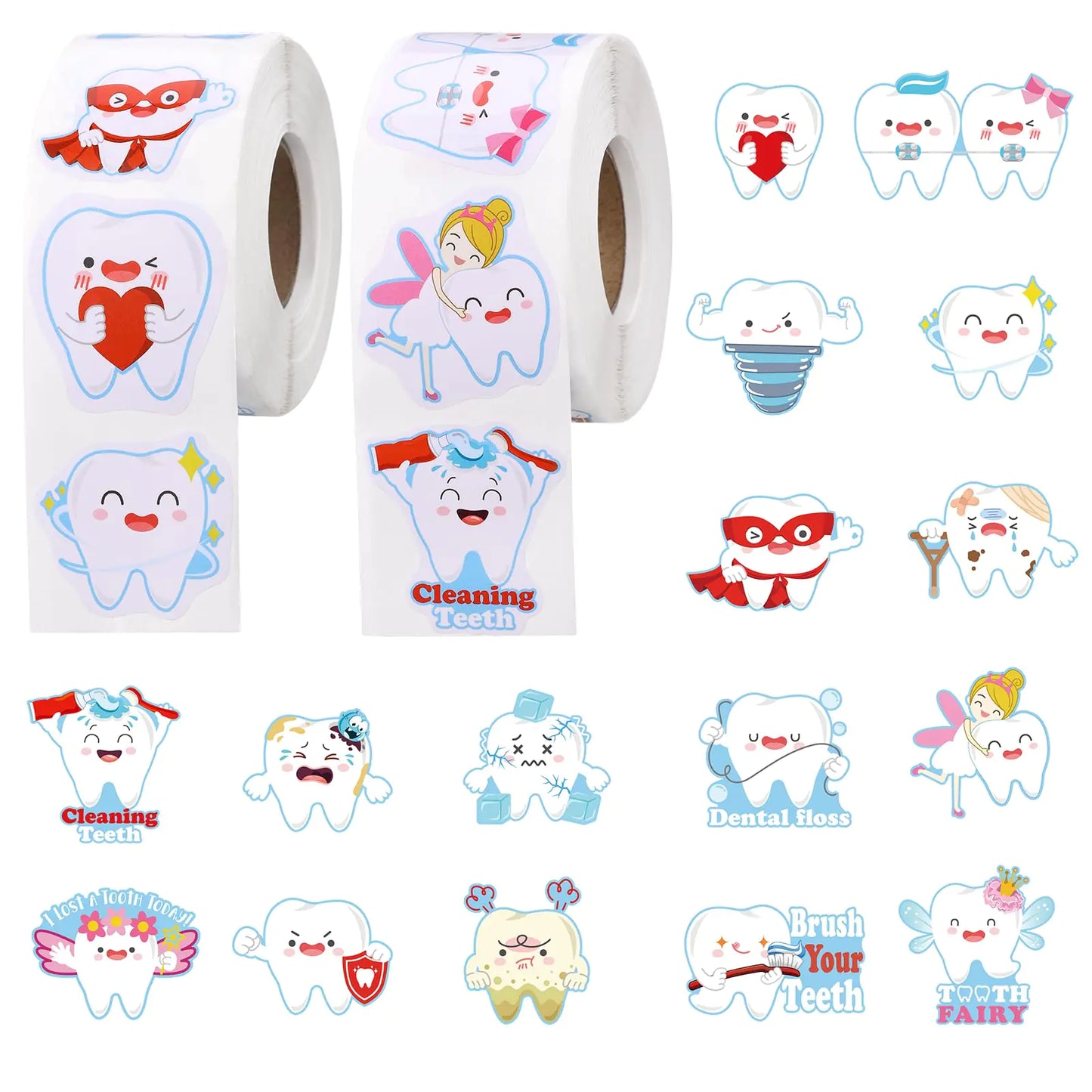 1200 PCS Tooth Shaped Roll StickersTooth Shaped Dental Stickers LaptopWater Bottle Envelopes Party Decorations Supplies Decor DIY Sticker Labels (style2)