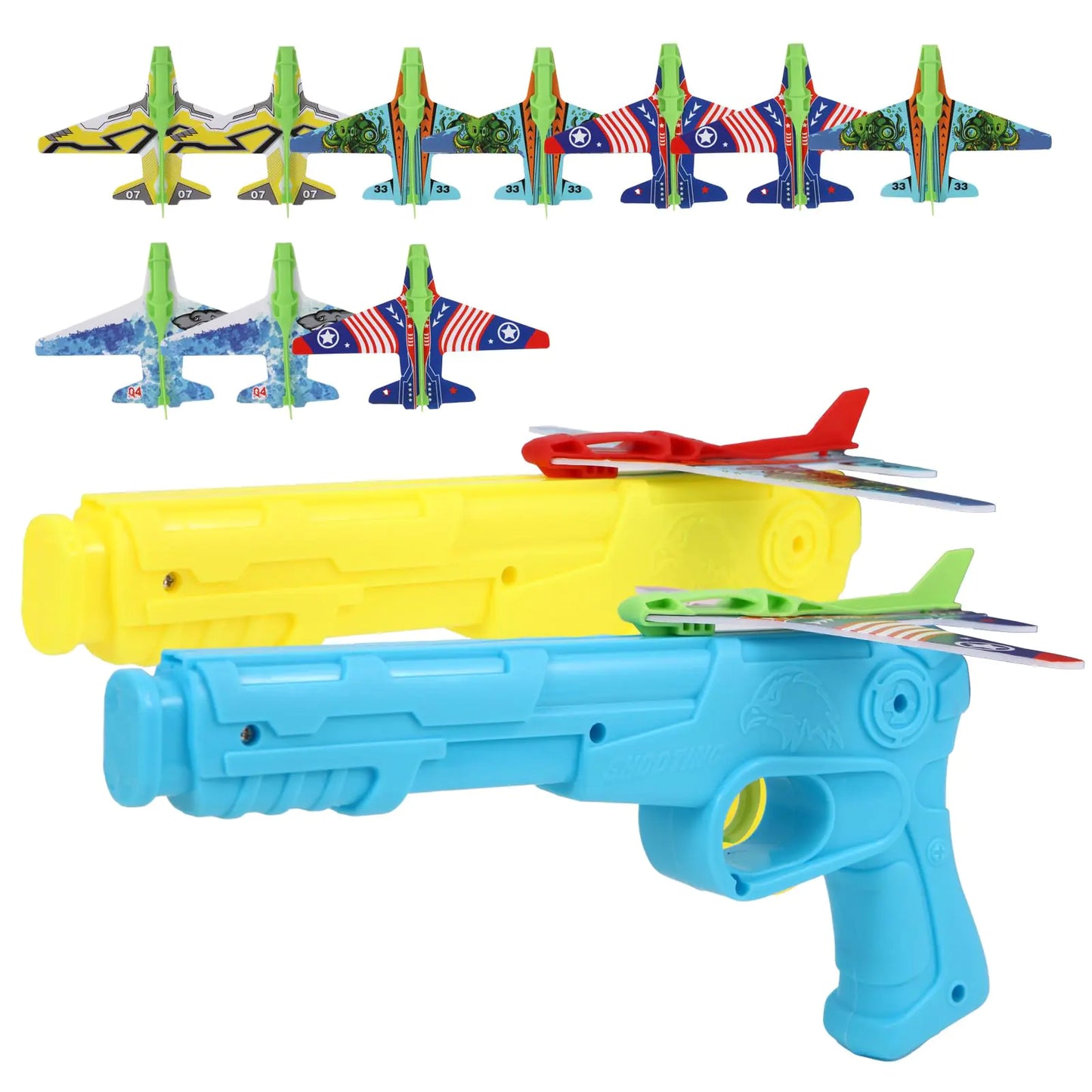 Manmel 12 Pack Airplane Launcher Toys for Kids 2 Launchers and 10 Foam Glider Indoor Outdoor Flying Toys for Boys Girls 4-8 Years Old Plane Party Favors Birthday Gifts for Toddlers