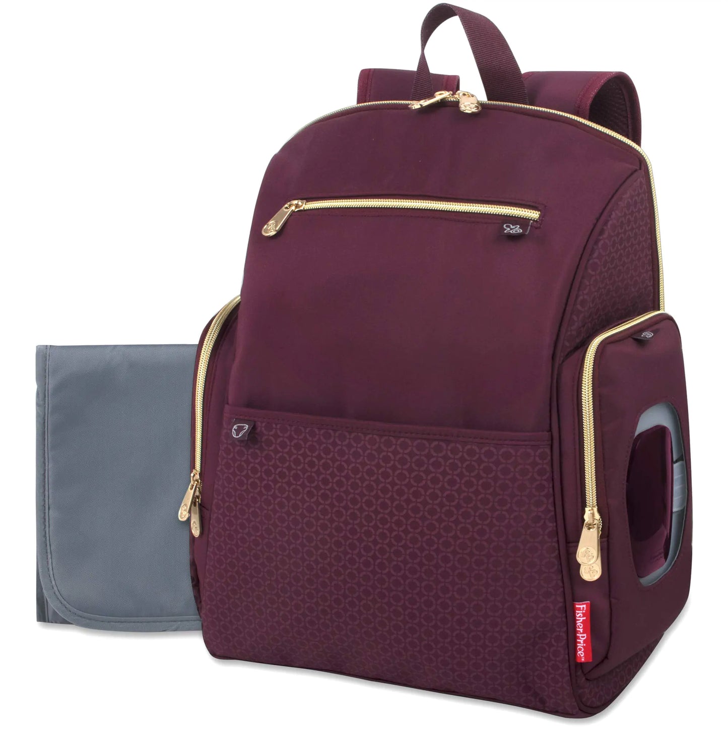 Fisher-Price Fastfinder Gemma Diaper Bag Backpack with Portable Changing Pad Wipes Dispenser (Burgundy)