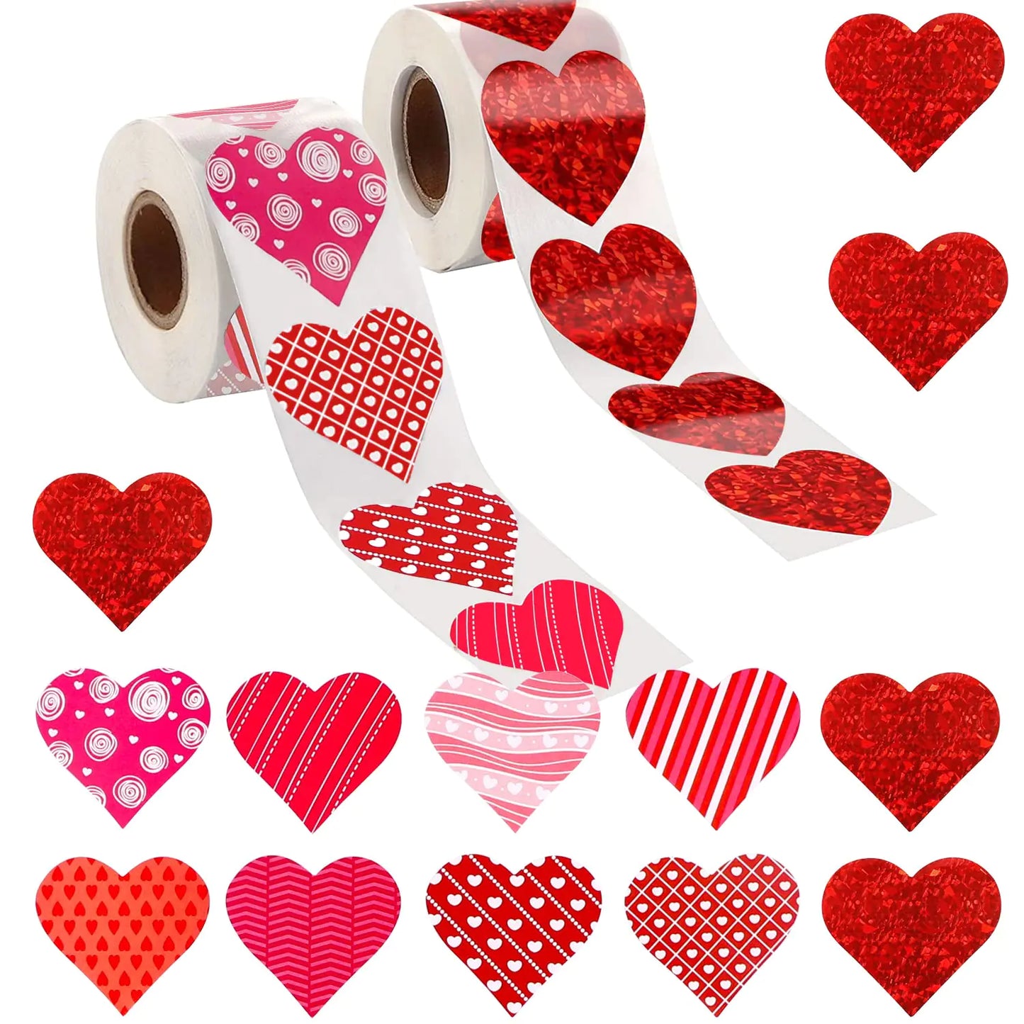 YUJUN 1000 PCS Valentines Day Heart Stickers Red Roll Heart Self Adhesive Love Decorative Labels Stickers for Valentines Day Wedding Party Supplies