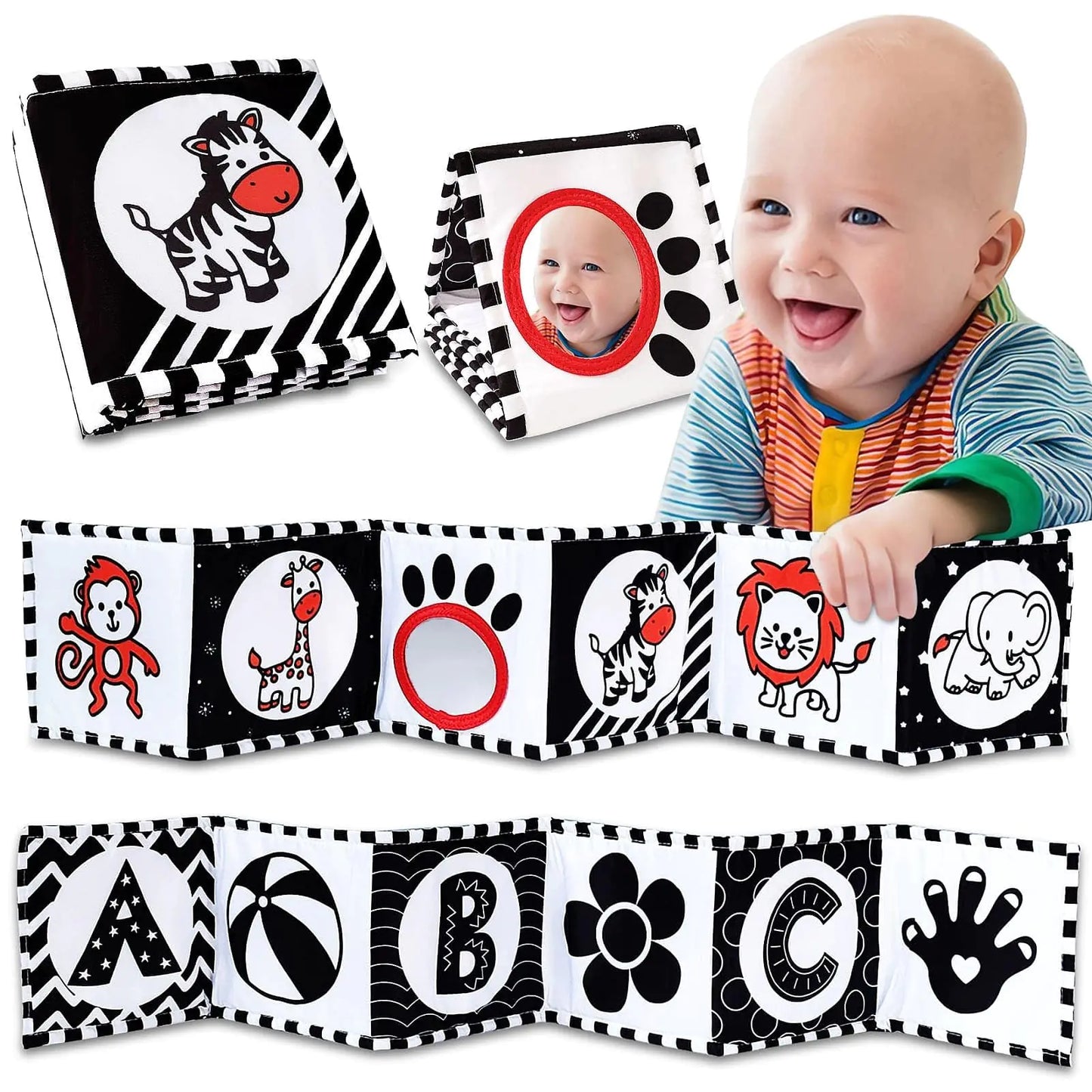 High Contrast Baby Toys For Newborn: Black And White Baby Toys Book 0-3 Months - Tummy Time Mirror For Infant 6 7 8 9 10 11 12 Months Developmental Toys Montessori Sensory Toys Baby Girls Boys Gift