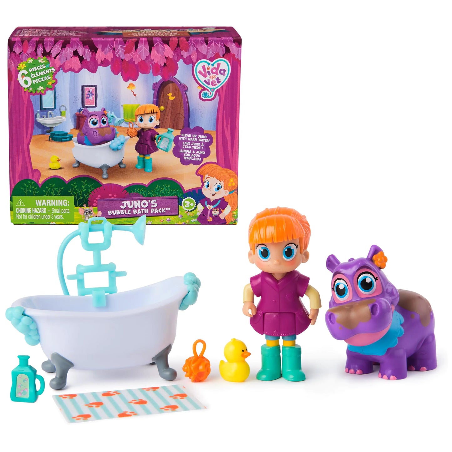 Vida the Vet Juno’s Bubble Bath Pack with Vida & Color Changing Juno Action Figure & Doctor Kit Accessories Kids Toys for Girls & Boys Ages 3 and up