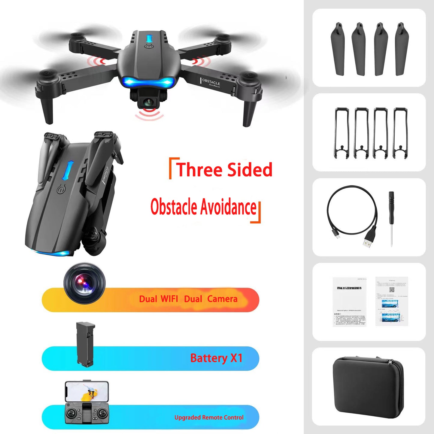 K3pro Drone E99 Folding Obstacle Avoidance Drones Con Camara Professional HD Dual Aerial Photography Four Axis Flight RC Drones