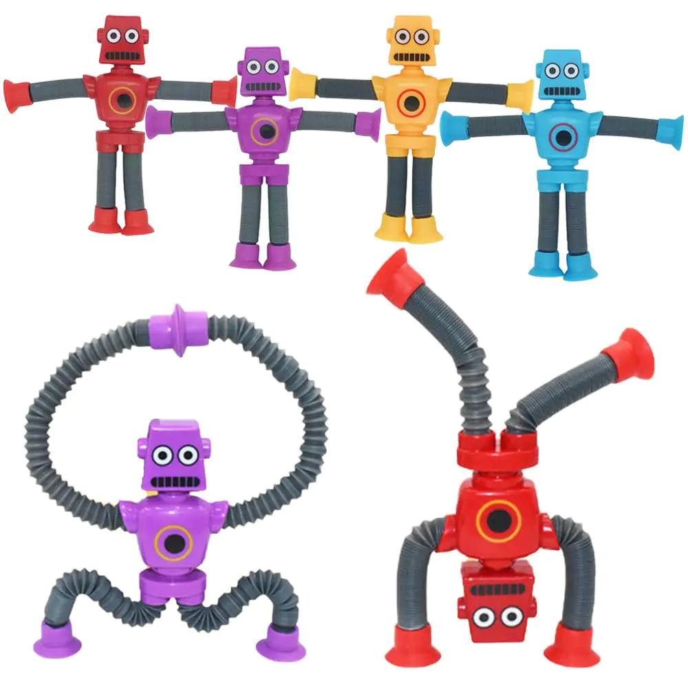 Zasnynua 4 Pieces Telescopic Suction Cup Robot Toy Pop Tubes Fidget Toys Party Favors Fidget Tubes Sensory Toys Funny Gift for Girls Boys