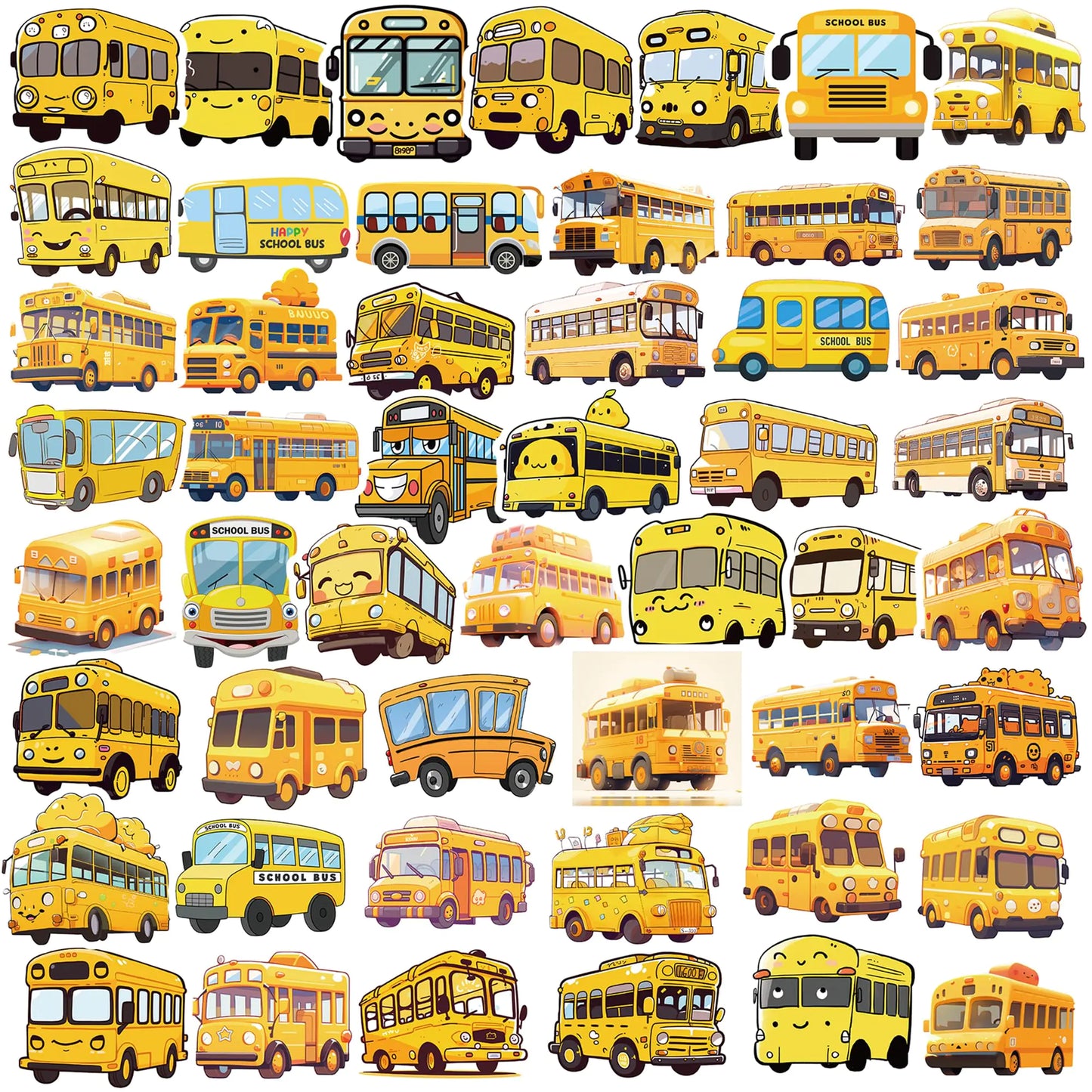Dorgua 50Pcs Back to School School Bus Stickers Non-Repetitive School Bus Vinyl Stickers Waterproof Stickers for Water Bottle Laptop Scrapbook Decoration Back to School Party Favors Gifts
