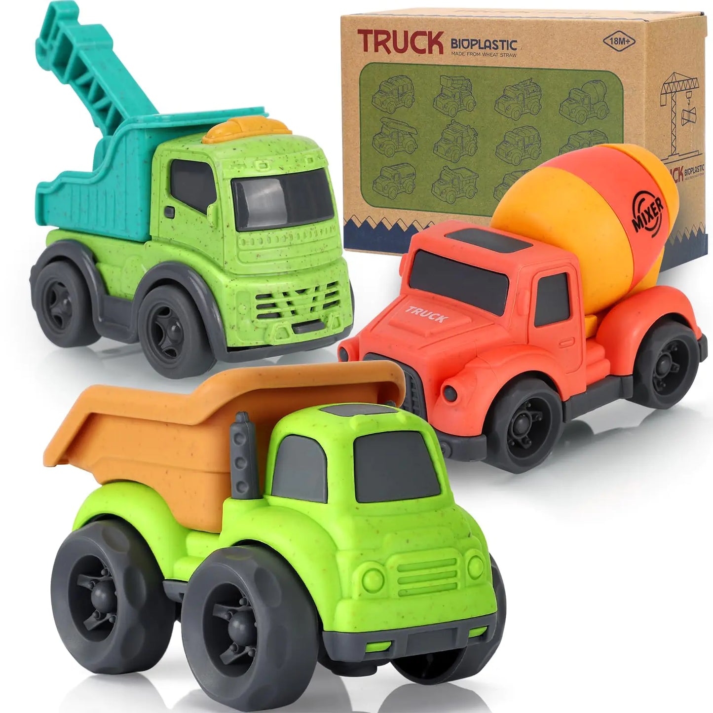 Toddler Cars Toys for 1 2 3 Year Old Boy 3 in 1 Dump Truck Mixer Cement and Crane Toys for Baby Boy Girls BPA Free Phthalates Free PVC Outdoor Toys for Toddlers 2-4 Kids Christmas Birthday Gifts