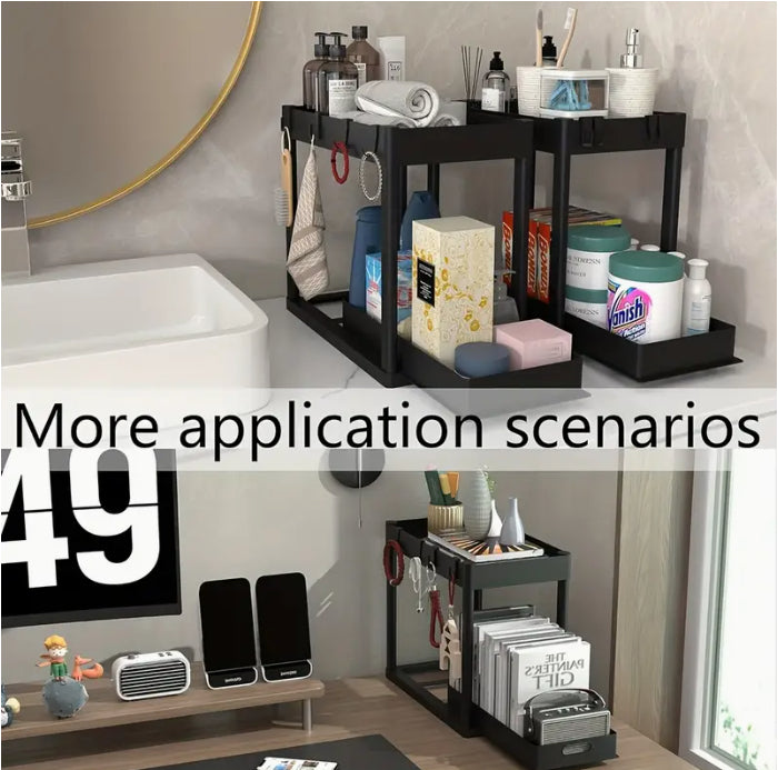 Sink Shelf Double-tier Sink-mounted Storage Rack, Kitchen Cabinet Shelving Unit, Multi-purpose Bathroom Storage Basket. ,1 Pack