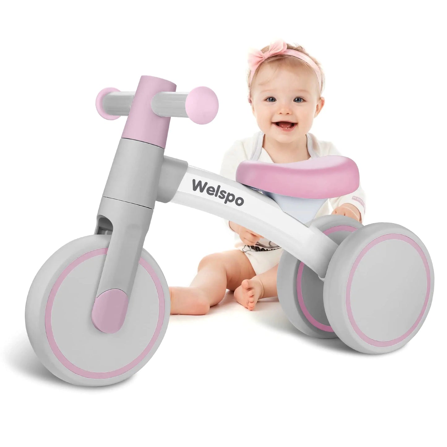 welspo Baby Balance Bikes for 1 Year Old Boys Girls 12-24 Months Kids Cute Toddler First Bicycle Infant Walker Children No Pedal 3 Wheels Mini Bike Riding Toys (Pink)