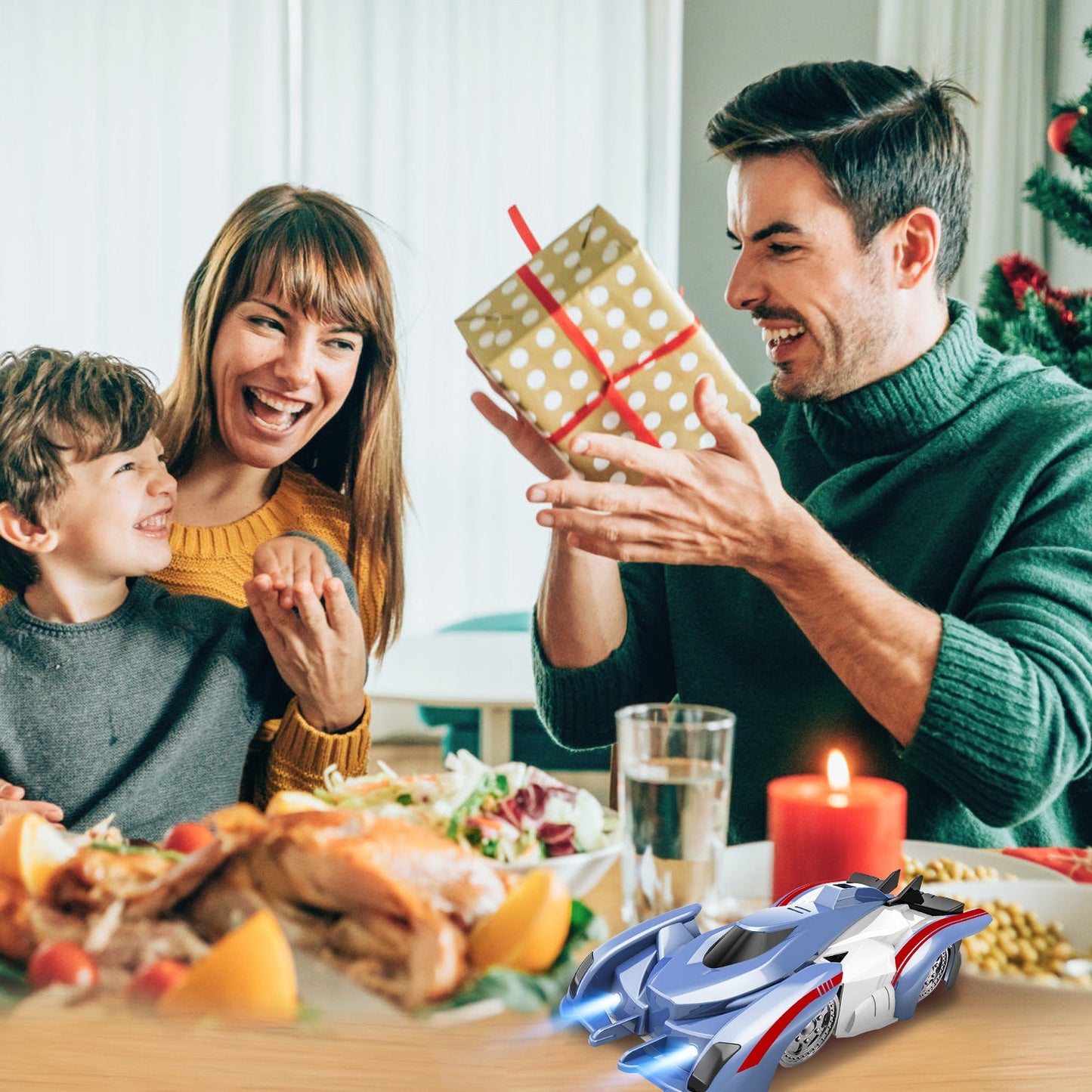 Electric Wall Climbing Car Toy 360° Rotating Shunt Car Remote Control Dual Mode RC Car Rechargeable Toy Car with Headlights Taillights Birthday Christ