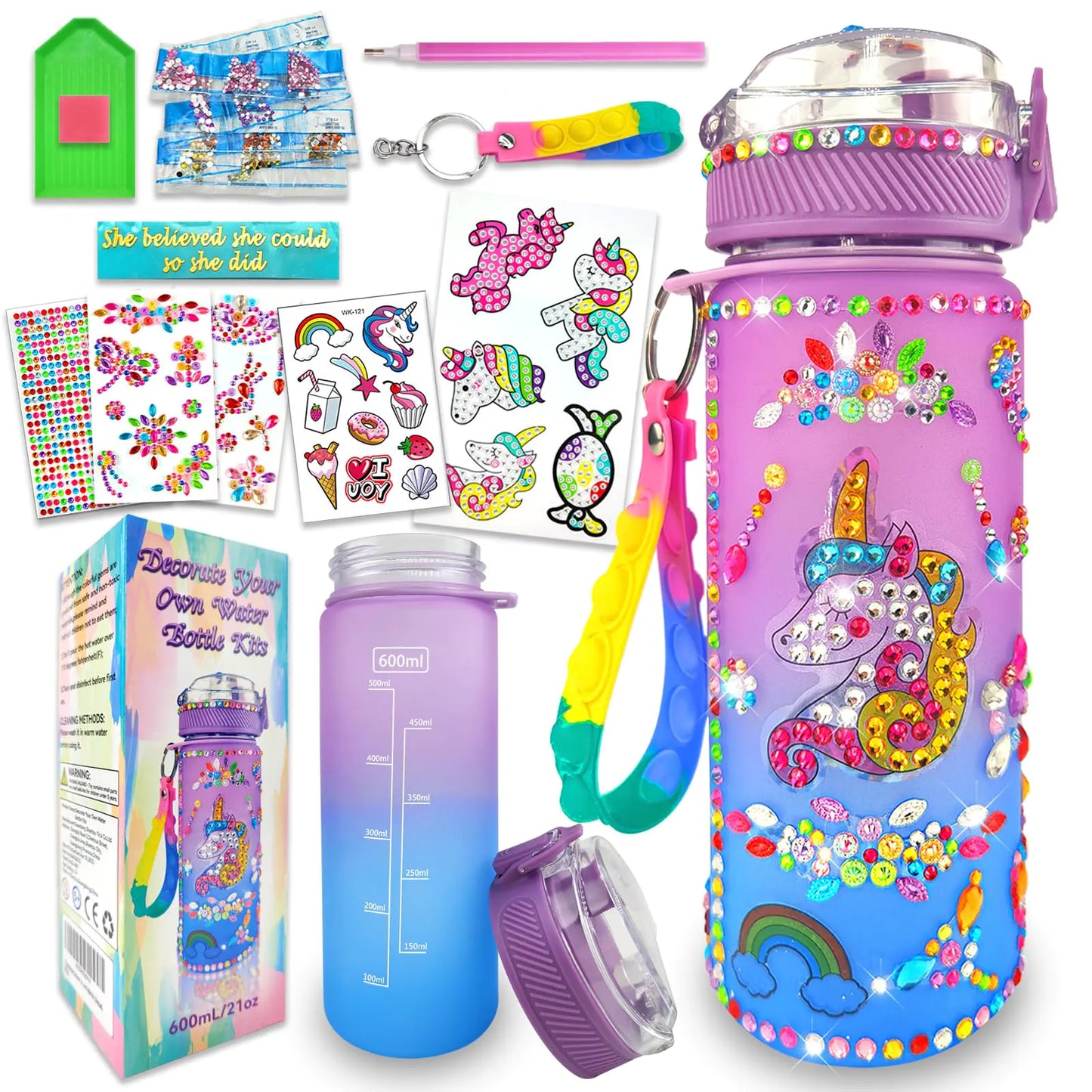 EDSPORTSHOUSE Decorate Your Own Water Bottle Kits for Girls Age 4-6-8-10Unicorn Painting CraftsFun Arts and Crafts Gifts Toys for Girls Birthday Christmas(Unicorn)