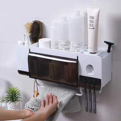 Wall-Mounted Dust-Proof Toothbrush Holder Set with Dispenser