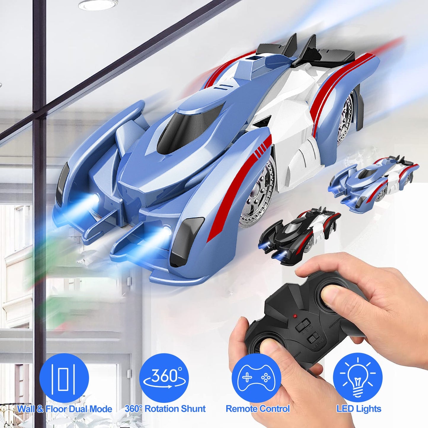 Electric Wall Climbing Car Toy 360° Rotating Shunt Car Remote Control Dual Mode RC Car Rechargeable Toy Car with Headlights Taillights Birthday Christ