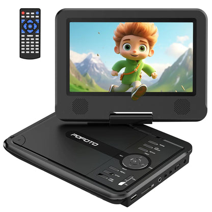 9.5" Portable DVD Player for Kids and Car with 7.5" Swivel Screen 4-6 Hours Working Time Car DVD Player with Dual Speakers Remote Control Support Sync TV Region Free USB/SD/AV