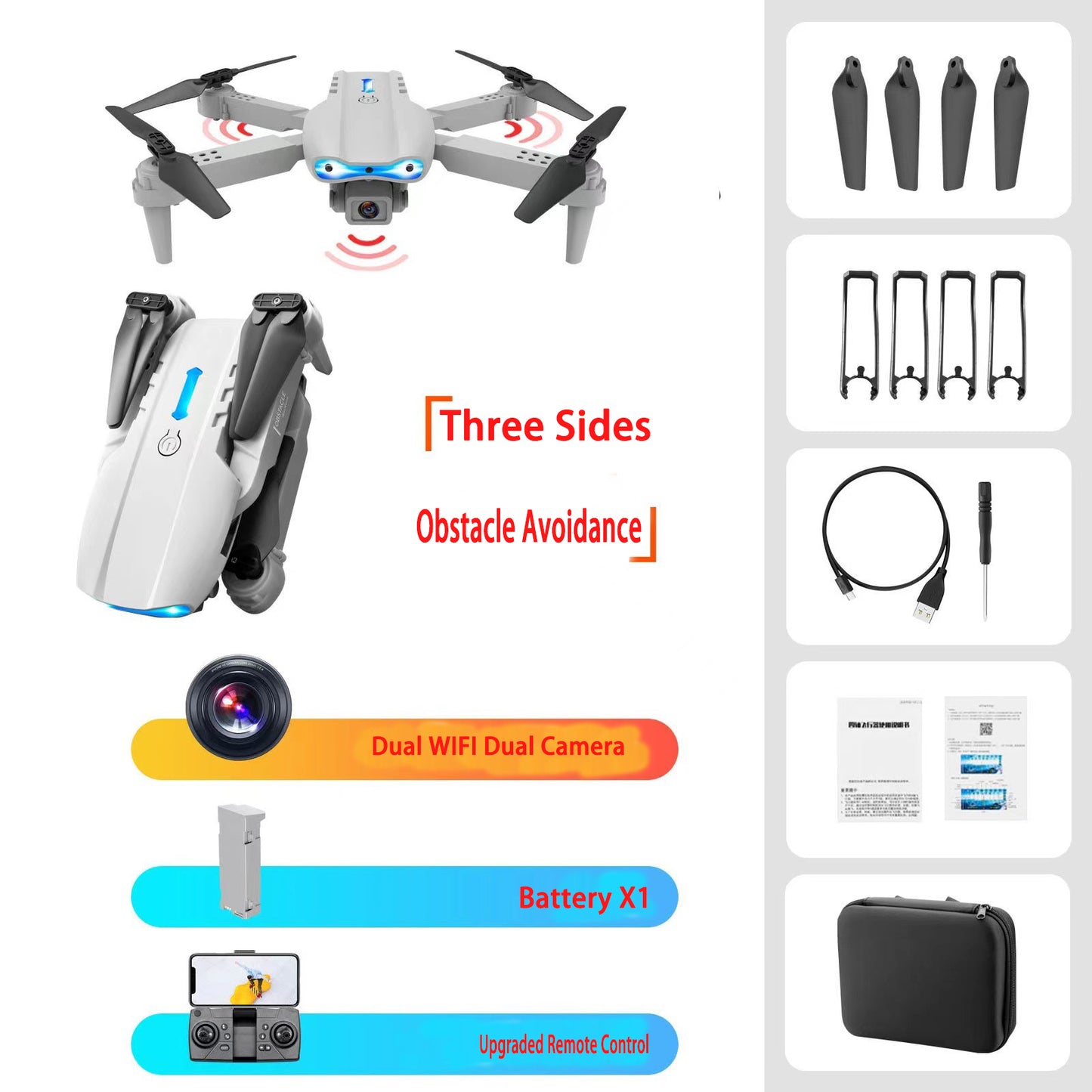 K3pro Drone E99 Folding Obstacle Avoidance Drones Con Camara Professional HD Dual Aerial Photography Four Axis Flight RC Drones