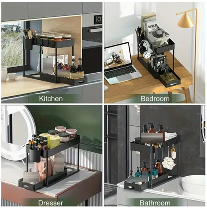 Sink Shelf Double-tier Sink-mounted Storage Rack, Kitchen Cabinet Shelving Unit, Multi-purpose Bathroom Storage Basket. ,1 Pack