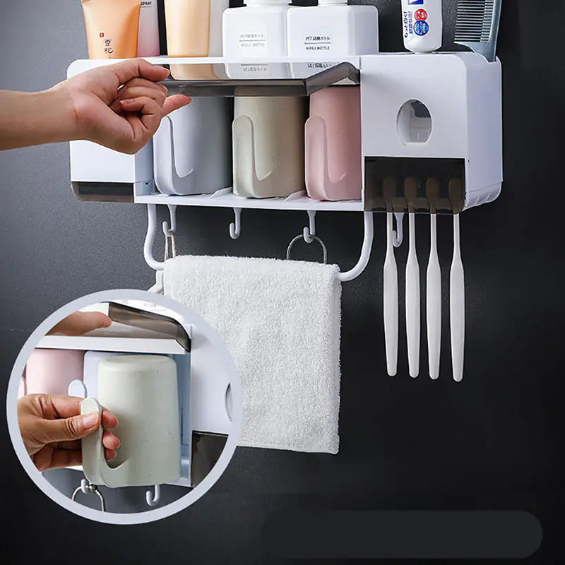 Wall-Mounted Dust-Proof Toothbrush Holder Set with Dispenser