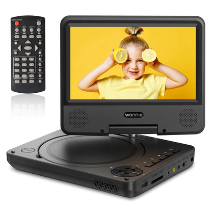 WONNIE 9.5" Portable DVD Player for Kids and Car with 7.5" Swivel Screen 4-6 Hours Rechargeable Battery All Regions AV in/Out Support USB/SD Card/Sync TV