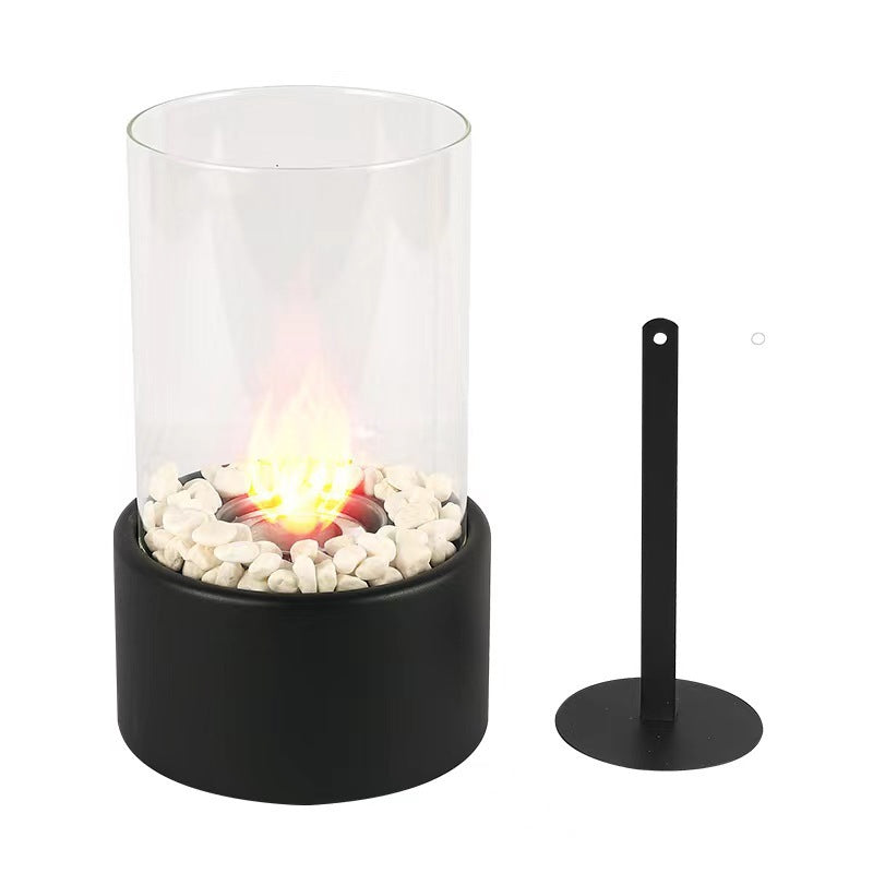 Portable Glass Decorative Alcohol Fireplace Table Lamp Desktop Indoor Modern Metal Fireplaces Black White Portable Real Fire Fireplace Lamp Outdoor