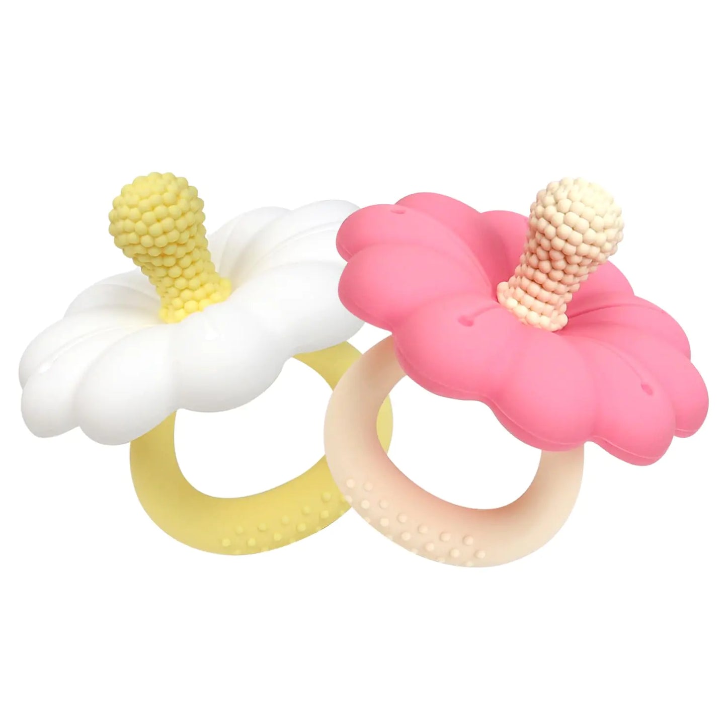 Ginbear Silicone Baby Teether for Girls BPA Free Food Grade Infant Teething Toys Soothing Baby Chew Toys Sensory Teething Pain Relief Pacifier 3 Months + (Set of 2)