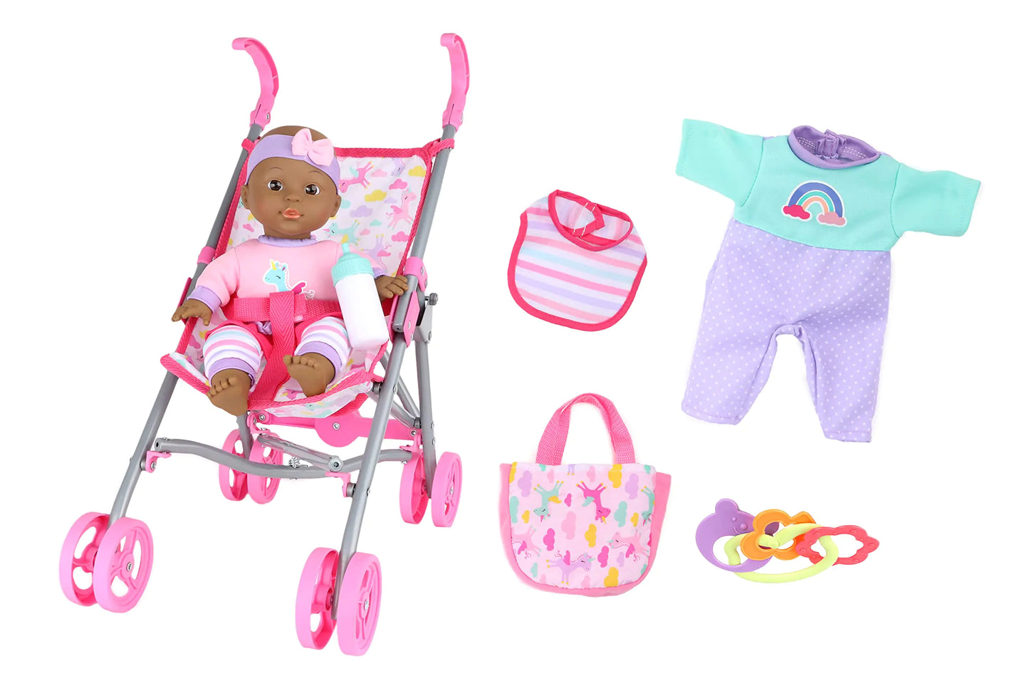 Gigo Dream Collection 12" Baby Doll Care Gift Set with Stroller - African American in Gift Box
