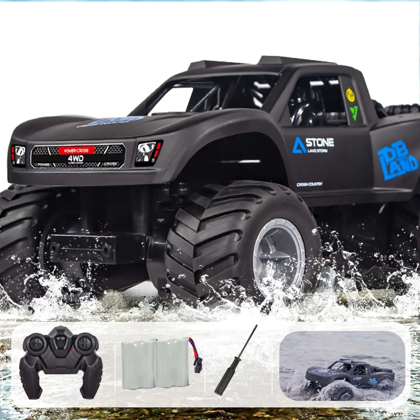 KB KAIBO 1:16 Amphibious Remote Control Car 4WD Monster Truck Toys All Terrain Rc Cars for Adults Rc Trucks 4x4 Off Road Waterproof，6 7 8 9 10 11 12+ Year Old Boy/Girl Gifts Christmas Toys (Blue