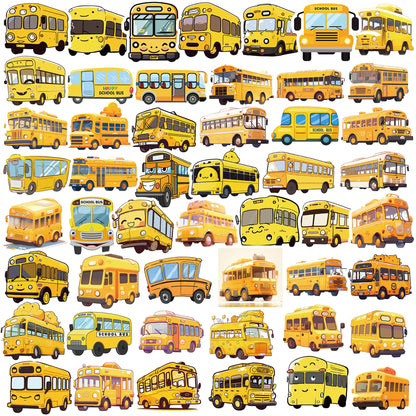 Dorgua 50Pcs Back to School School Bus Stickers Non-Repetitive School Bus Vinyl Stickers Waterproof Stickers for Water Bottle Laptop Scrapbook Decoration Back to School Party Favors Gifts