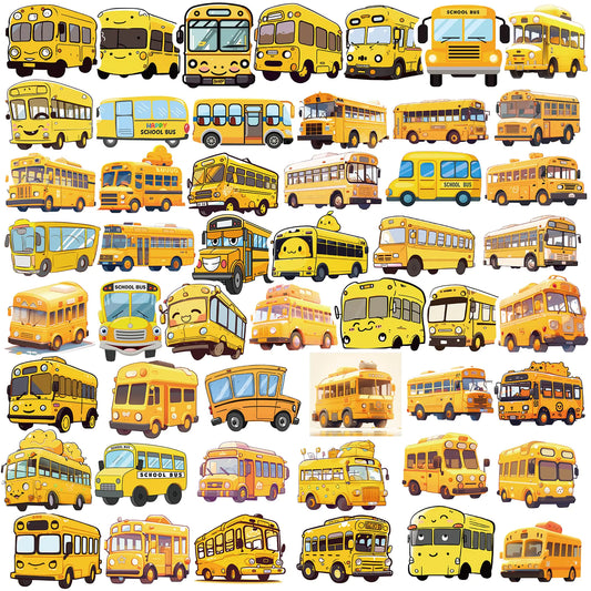 Dorgua 50Pcs Back to School School Bus Stickers Non-Repetitive School Bus Vinyl Stickers Waterproof Stickers for Water Bottle Laptop Scrapbook Decoration Back to School Party Favors Gifts