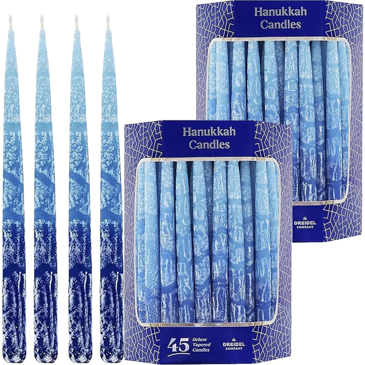 Dripless Hanukkah Candles Multi Blue Hued Frosted Deluxe Tapered Chanukah Candles (2-Pack)
