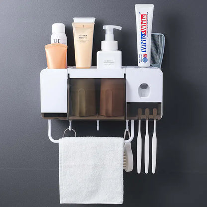 Wall-Mounted Dust-Proof Toothbrush Holder Set with Dispenser