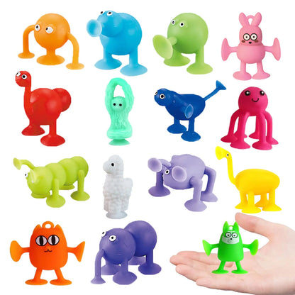 Bath Toy Set- 16 Pcs Slicone Sucker Toys for Kids Sensory Toys for 3 4 5 6 7 Year Old Boys Girls Stress Release Toys Travel Toys Suitable for Interactive Toys Suitable for Parties Bathrooms