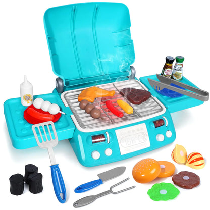 Kids BBQ Grill Playset Frozen Toys for Girls Gifts Kitchen Toy Set with Pretend Smoke Light & Sound Indoor Outdoor Cooking Toy Christmas Birthday Princess Gift for 3 4 5 6 7 8+ Year Old Girls