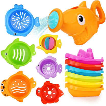 Baby Bath Toys for Kids Ages 1-313 Pcs Bathtub Toys for Babies 6-12-18 Months Mold Free Bath Toys Toddlers 2-4 Years OldStacking Cups & Watering CanWater Table Toys for Infants Boys Girls 1 2 3 4