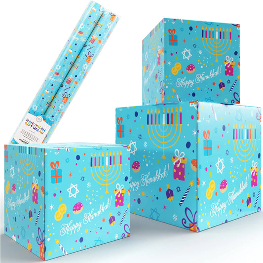The Dreidel Company Happy Hanukkah Gift Wrap Chanuka Wrapping Paper - Fun Hanukkah Design 17.5IN. X 180 IN. Each (Pack of 2 Rolls)