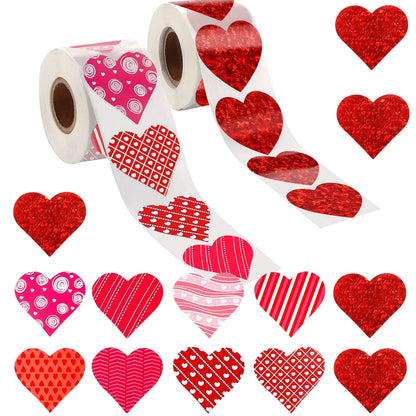 YUJUN 1000 PCS Valentines Day Heart Stickers Red Roll Heart Self Adhesive Love Decorative Labels Stickers for Valentines Day Wedding Party Supplies