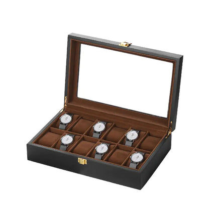 Black Matte Spray Finish 12-Slot Wooden Watch Box
