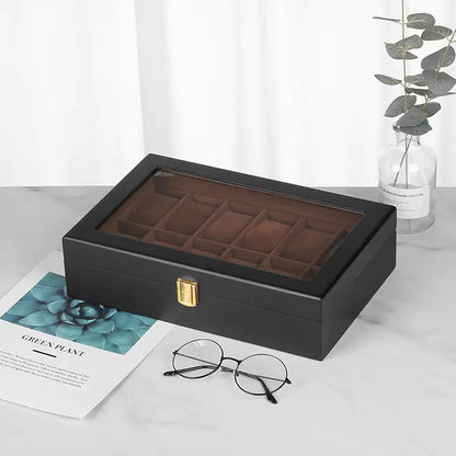 Black Matte Spray Finish 12-Slot Wooden Watch Box