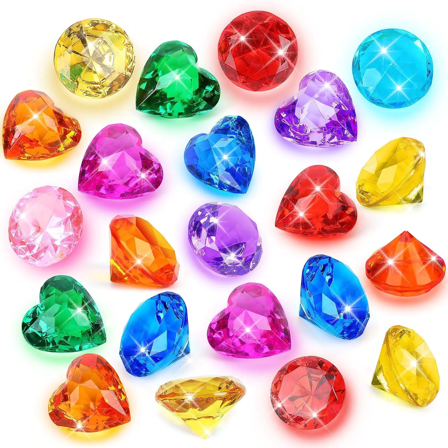 MARFOREVER Large Diving Gems Toys for Pool 18Pcs 40MM Big Pool Gems Pirate Treasure Gems Heart Diamond Pool Sinking Toys Underwater Dive Gemstones for Summer Party Swimming Toy for Boys Girls