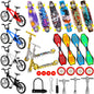 Skylety 31 Pieces Mini Finger Toys Set for Boy Girl Includes 6 Finger Skateboards 4 Finger Bikes 2 Mini Scooters 4 Swing Board 8 Matched Wheels 7 Tool Accessories Educational Toy Party Favor(Novel)