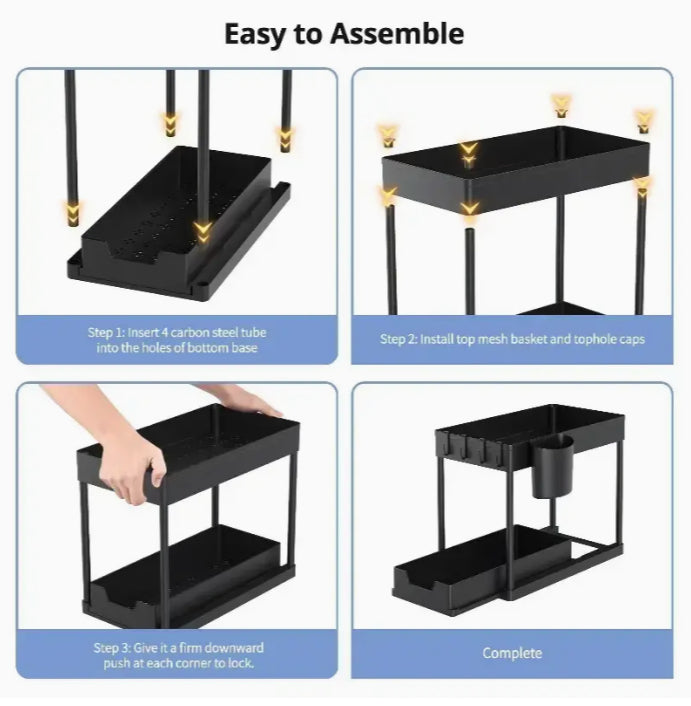 Sink Shelf Double-tier Sink-mounted Storage Rack, Kitchen Cabinet Shelving Unit, Multi-purpose Bathroom Storage Basket. ,1 Pack