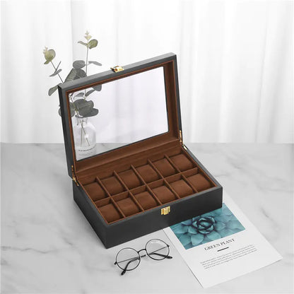 Black Matte Spray Finish 12-Slot Wooden Watch Box