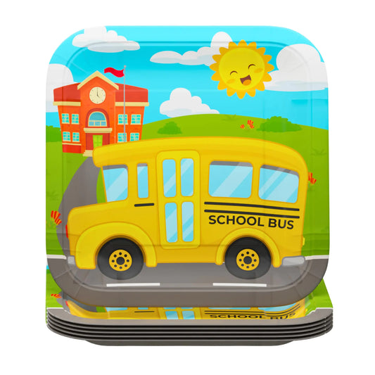Blue Orchards School Bus Dinner Plates (Pack of 20) - School Bus Party Supplies School Bus Birthday Plates School Graduation Decorations Transportation Party