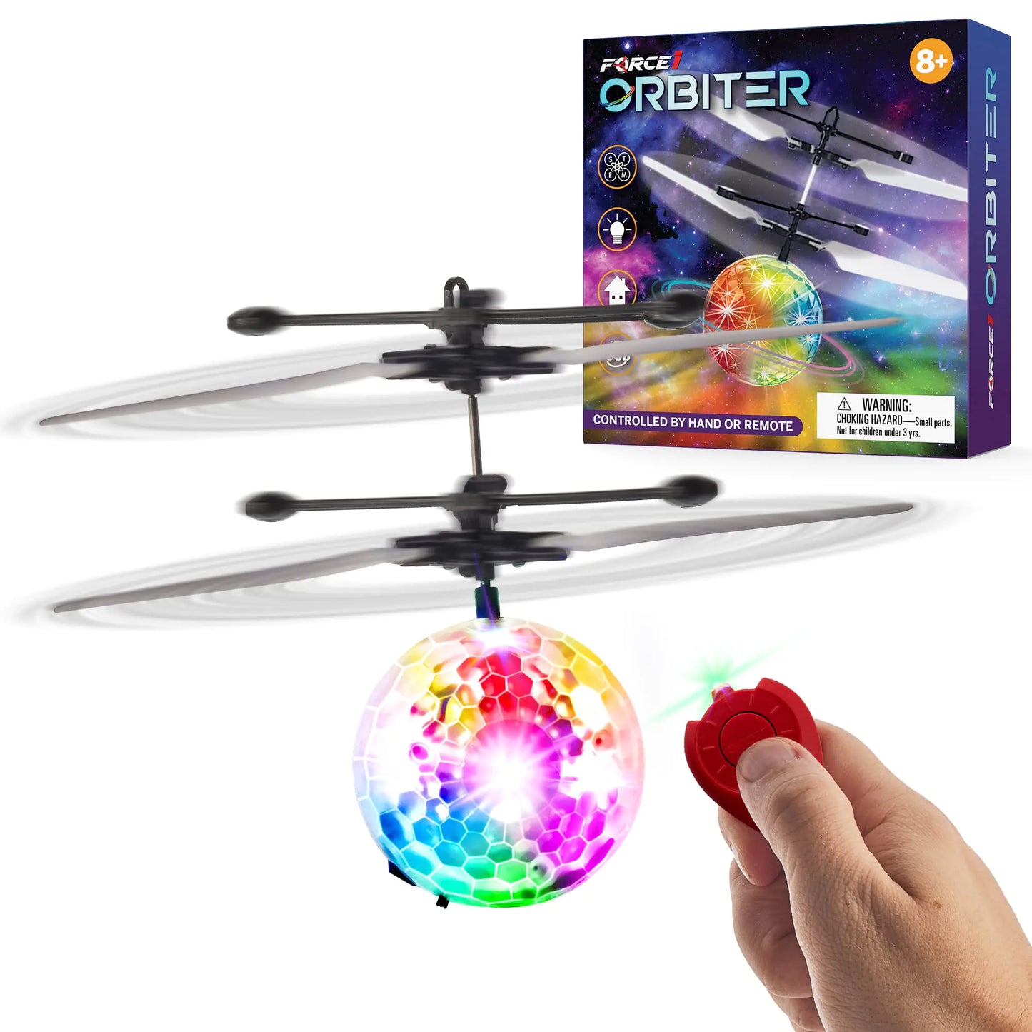 Force1 1 Pack Orbiter Flying Orb Ball Hand Operated Spinner Drones for Kids- Flying Ball Mini Hand Drone Toy with Remote LED Hand Controlled Hover Orb Toy Indoor Fidget Ball Drone Floating UFO Drone