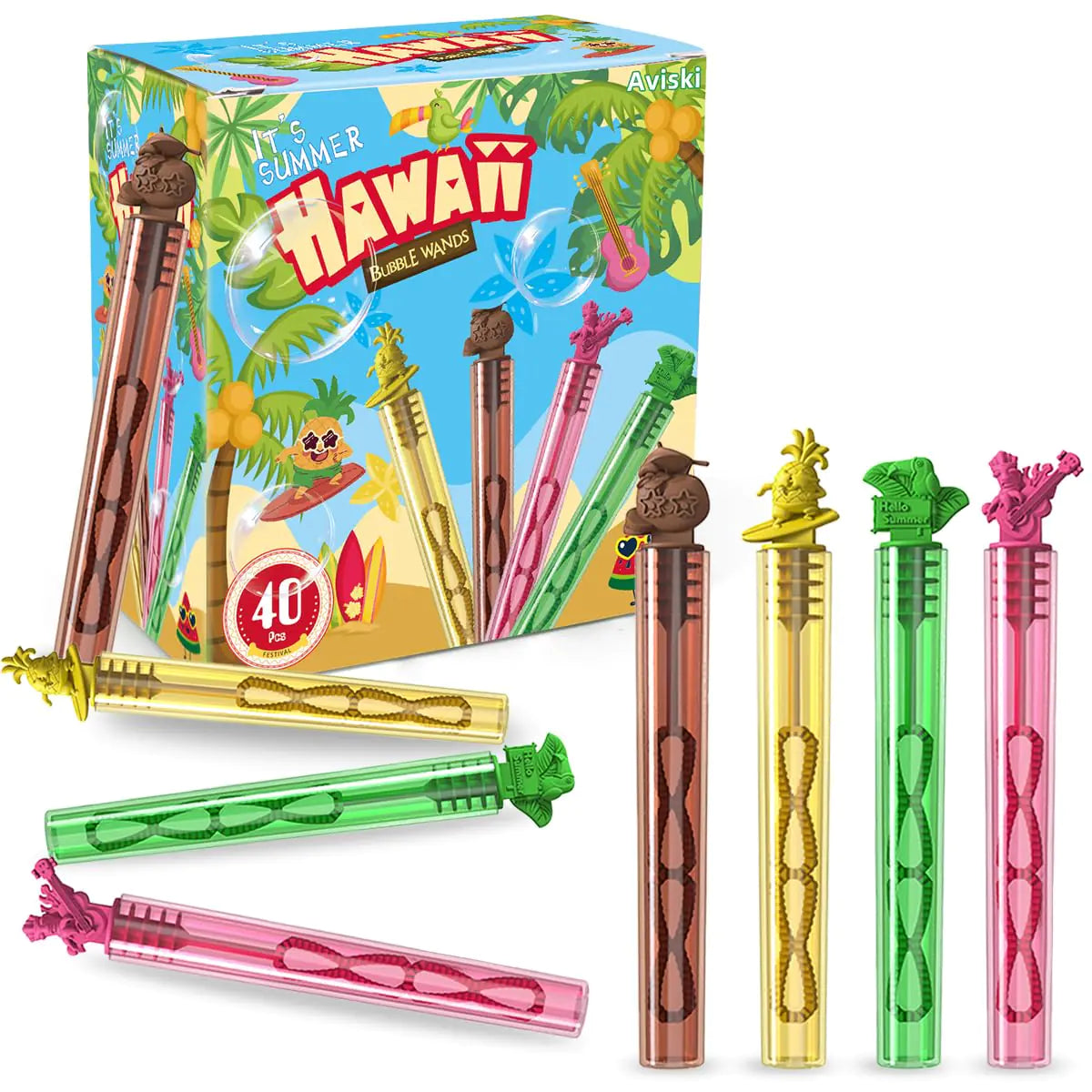 40PCS Hawaiian Bubble Wands Mini Bubble Wands for Tropical Party Favors Summer Gift Toys for Girls Boys Kids Toddler Adults Aloha Party Bag Stuffers Goodie Bag Filler Classroom Prizes