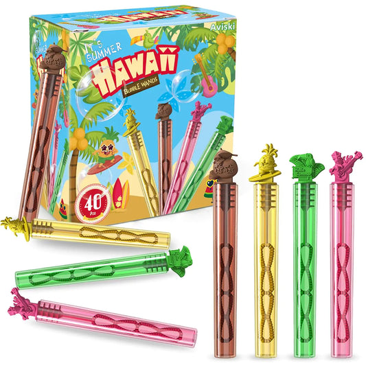 40PCS Hawaiian Bubble Wands Mini Bubble Wands for Tropical Party Favors Summer Gift Toys for Girls Boys Kids Toddler Adults Aloha Party Bag Stuffers Goodie Bag Filler Classroom Prizes