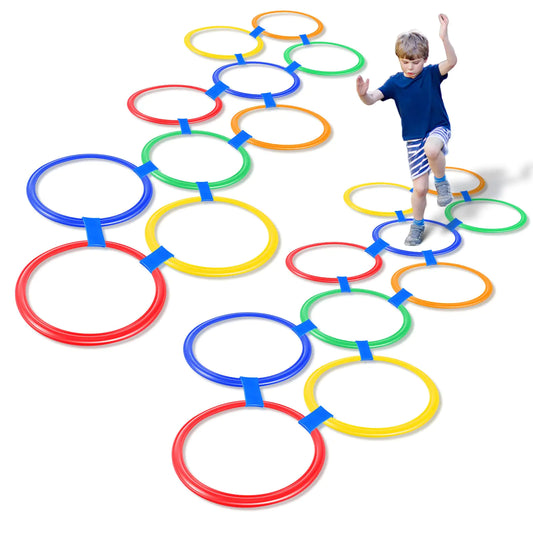 Woanger 2 Sets of Hopscotch Outdoor Squares 20 Pcs Hopscotch Ring Game with 20 Pcs Connectors Outdoor Indoor Obstacle Course for Kids Playground Agility Training(Hoop 11 Inch)