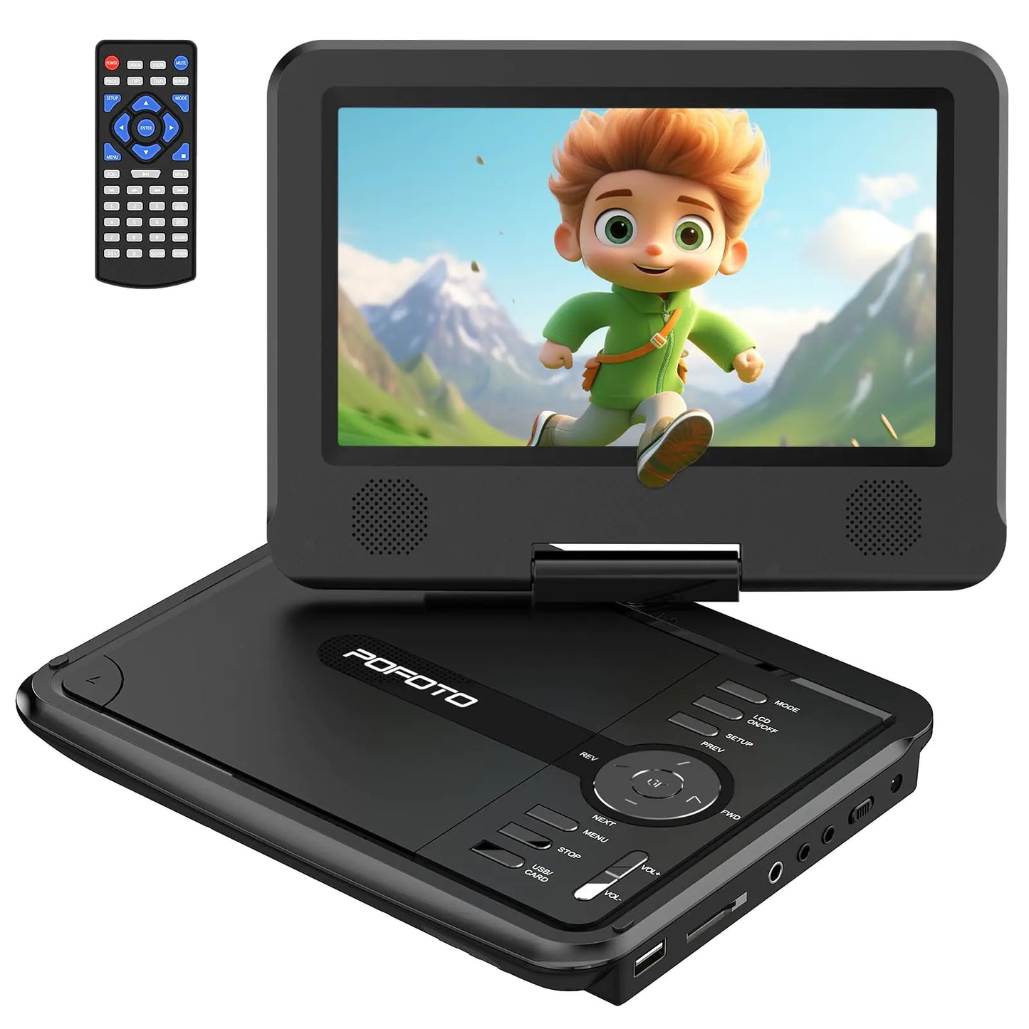 9.5" Portable DVD Player for Kids and Car with 7.5" Swivel Screen 4-6 Hours Working Time Car DVD Player with Dual Speakers Remote Control Support Sync TV Region Free USB/SD/AV