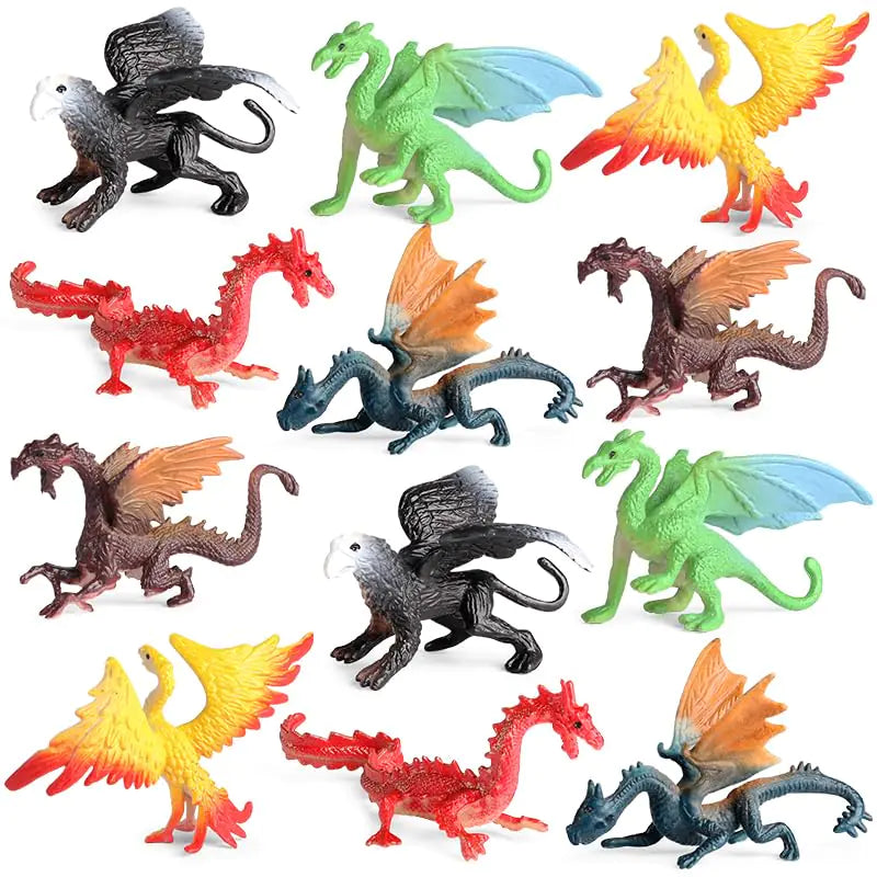 EOIVSH Mini Dragon Toys Figures - 12pcs Ancient Flying Dragon Figurines for Boys Girls Mythical Action Figure Kid Toys Cupcake/Cake Topper & Party Favors